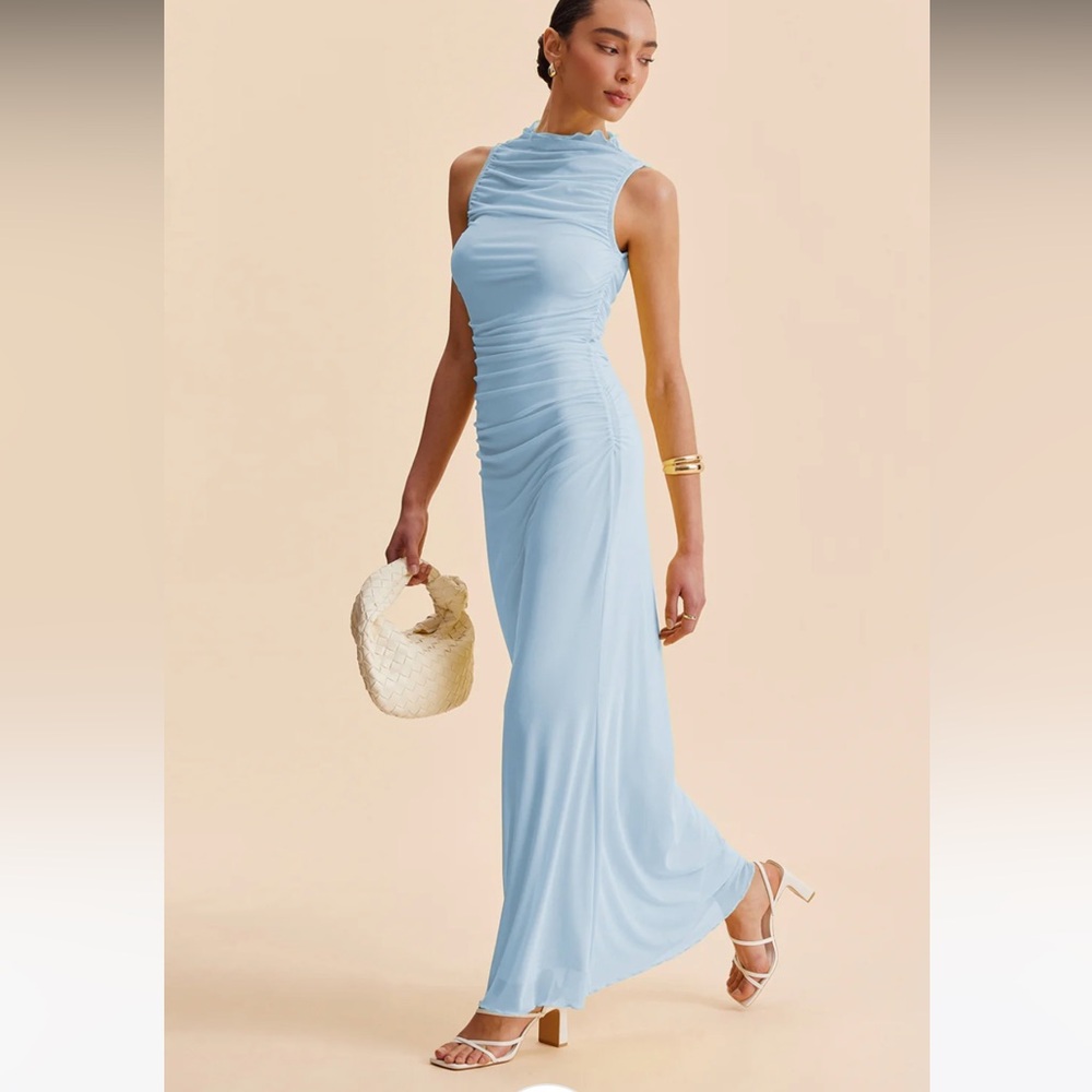 Commense Light Blue Ruched Maxi Dress - Picture 2 of 2